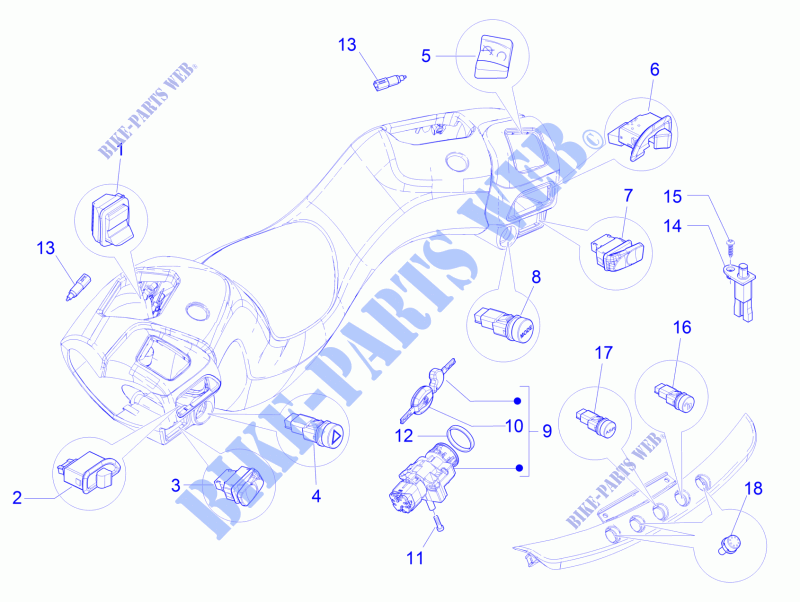 Omleiders   Keuzeschakelaars   Drukknoppen   Schakelaars voor PIAGGIO MP3 500 Sport ABS E3-E4 2015